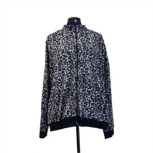 Spense Sport White Black Leopard Print Long Sleeve Sweater